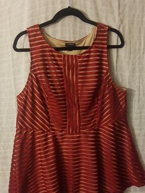 torrid Red and Nude Sheer-Striped Peplum Tank